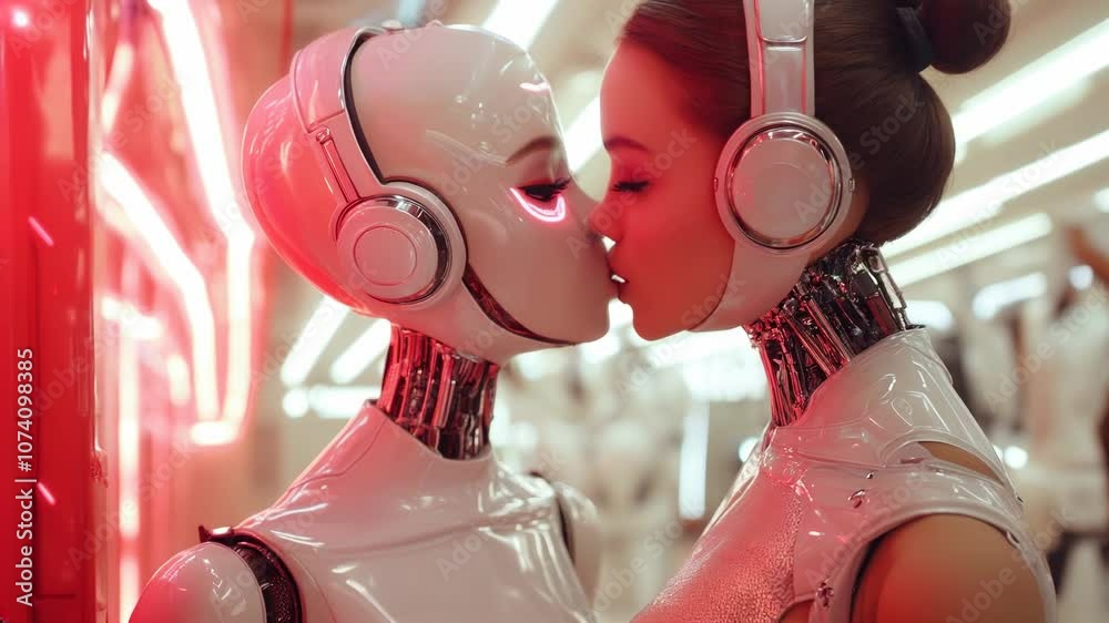 Kissing android girls.  Created with AI.