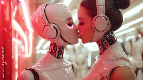Kissing android girls.  Created with AI.
