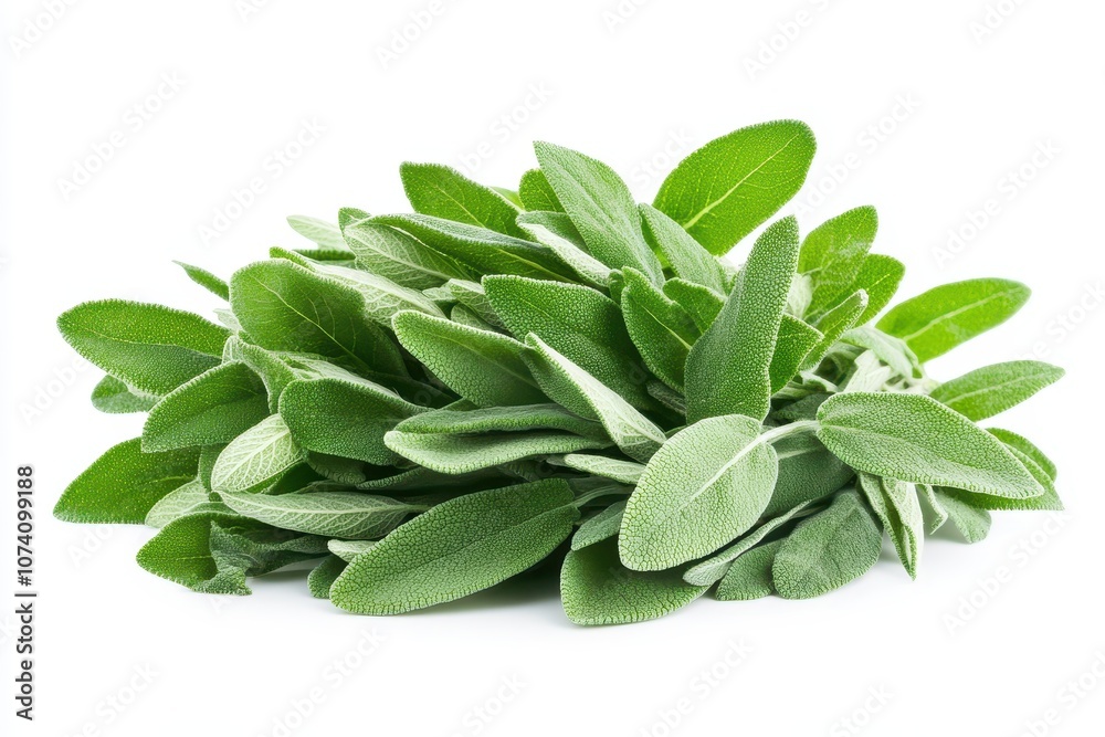 Fresh green sage leaves isolated on a white background Fresh green sage leaves isolated on a white background