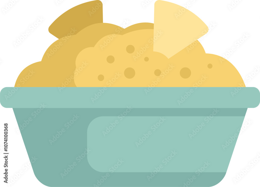 This vector illustration features a bowl brimming with guacamole and adorned with tortilla chips, showcasing the essence of mexican culinary heritage