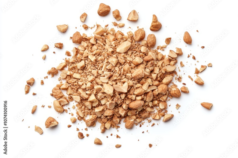 Isolated broken roasted peanuts in a heap on a white background Isolated broken roasted peanuts in a heap on a white background