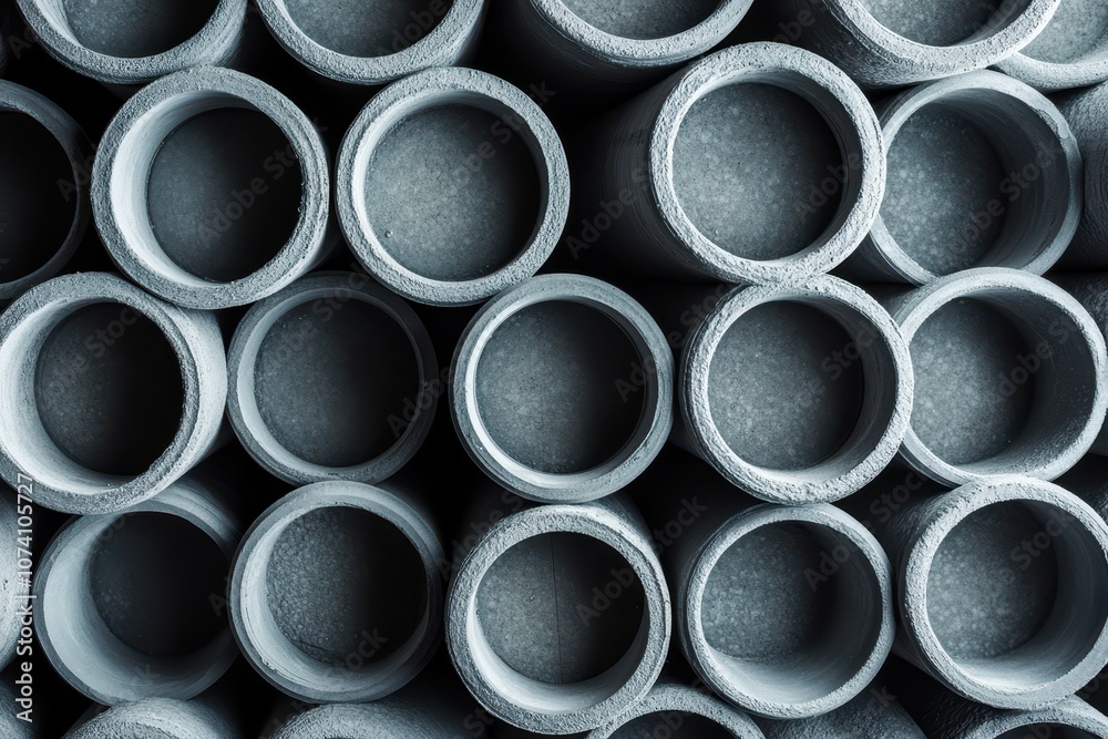 Seal the ends of PVC pipes in a stack Attractive gray texture for a construction backdrop Seal the ends of PVC pipes in a stack Attractive gray texture for a construction backdrop