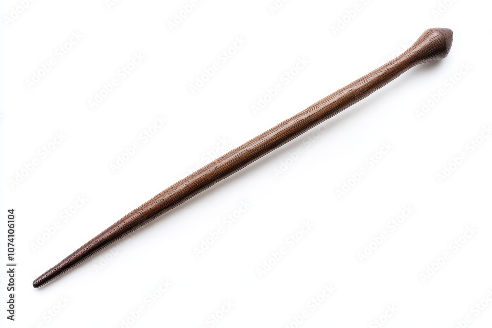 Single wooden wand on white background aerial view Single wooden wand on white background aerial view