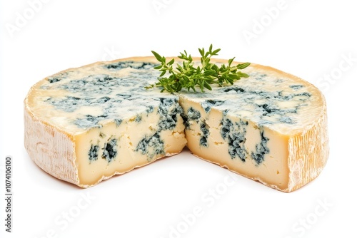 Slice of blue cheese on white background macro shot cutout