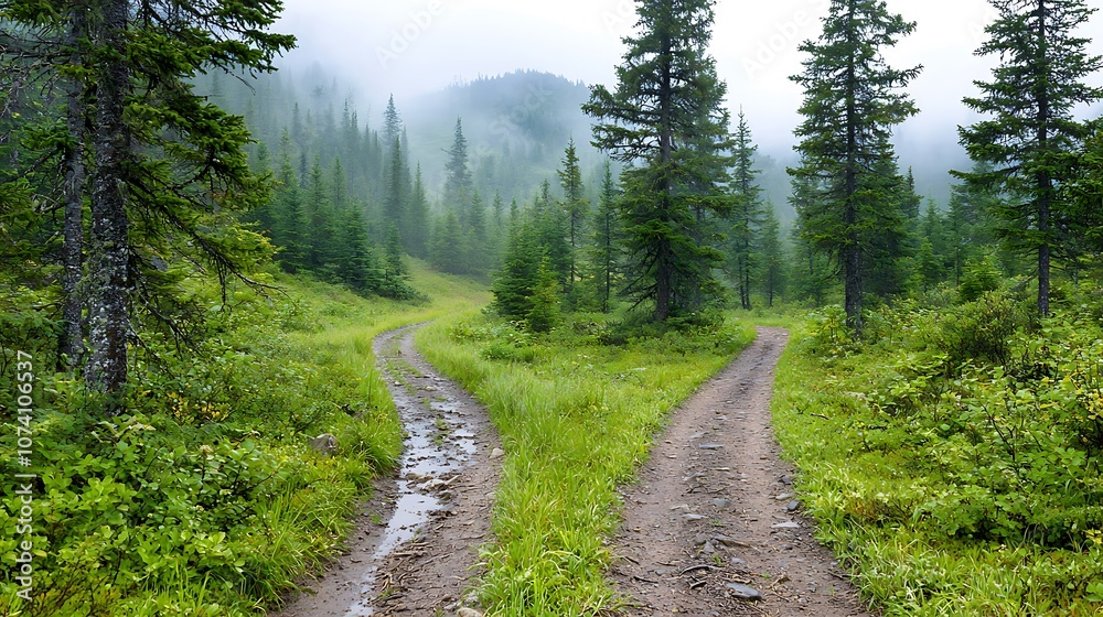 Explore the serene pathways of nature surrounded by misty forests and lush greenery Explore the serene pathways of nature surrounded by misty forests and lush greenery