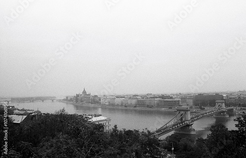 1992. View of Pest from Buda Hills. Budapest, Hungary.