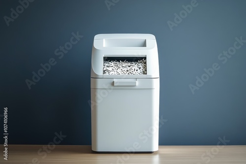 Tabletop paper shredder with gray backdrop photo