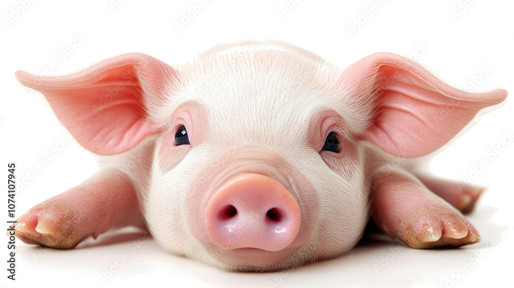 Cute Piglet Lying Down With a Relaxed Expression on a White Background Generative AI Cute Piglet Lying Down With a Relaxed Expression on a White Background Generative AI