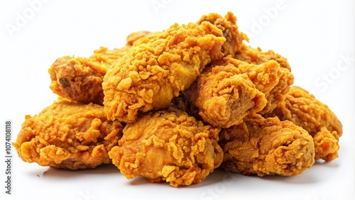 Hyper-Realistic Southern-Style Fried Chicken Pieces with Golden Crispy Batter Isolated on White Background for Food Photography Enthusiasts