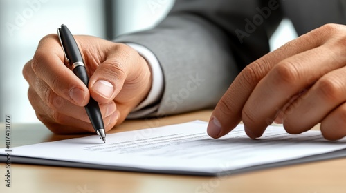 Professional Businessman Signing Important Documents in Modern Office Setting