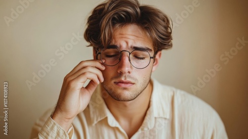 Wallpaper Mural Thoughtful Young Man in Soft Light with Glasses Torontodigital.ca