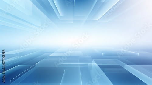 Geometric figure in neon light against a dark tunnel. Laser glow.  Dark background with lines and spotlights  neon light  night view. Abstract blue background.