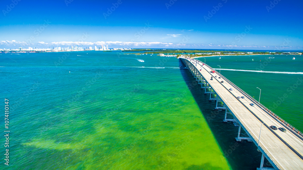 Panoramic aerial view of Rickenbacker Causeway, Miami Panoramic aerial view of Rickenbacker Causeway, Miami