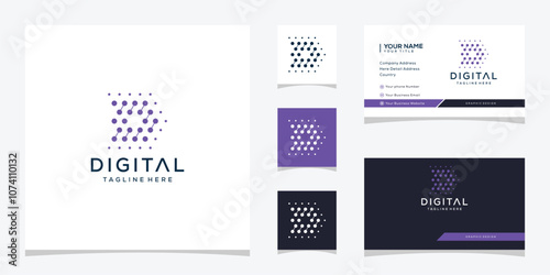 Letter D Technology Logo Template With Business Card Design Inspiration