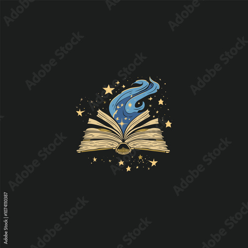 Magic book vintage design vector logo engraving artwork