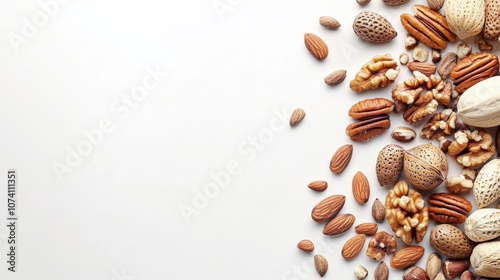 Assorted Nuts Spread on a Light Background for Healthy Eating