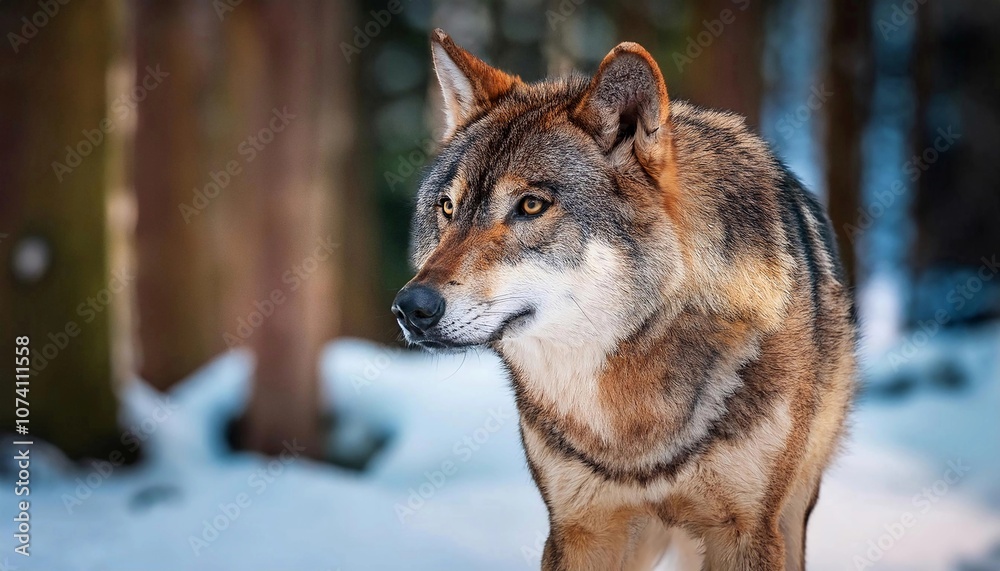 Eurasian wolf in the forest. Wolves in Bavarian forest during winter time. Wildlife in in Europe during winter time. Eurasian wolf in the forest. Wolves in Bavarian forest during winter time. Wildlife in in Europe during winter time.