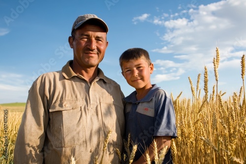 Father and son tending to their wheat