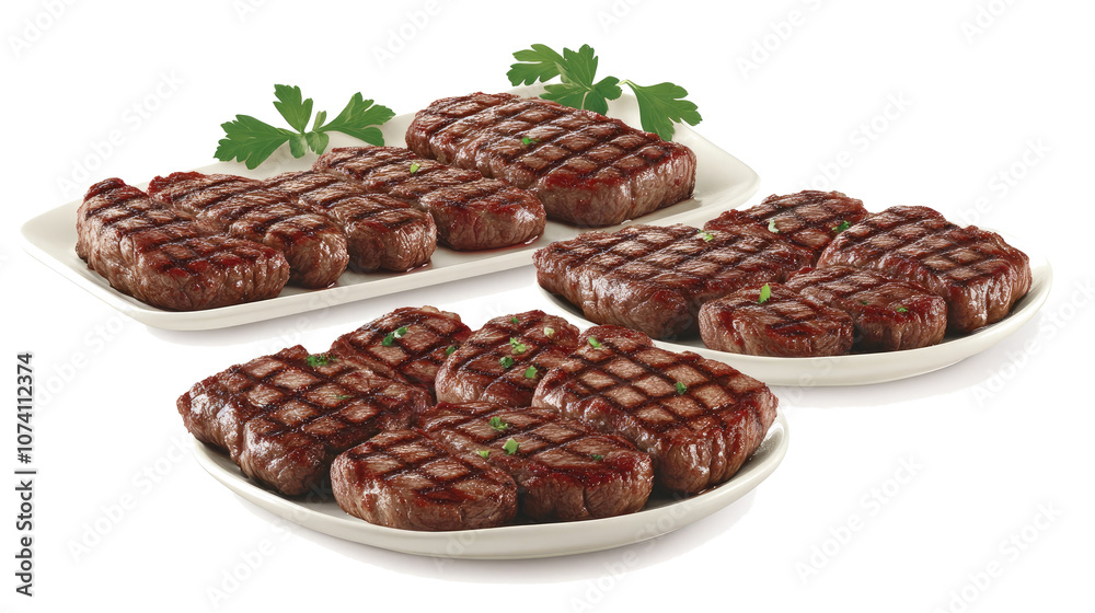 Grilled Beef Steak Plates Arranged on a Transparent Background Generative AI Grilled Beef Steak Plates Arranged on a Transparent Background Generative AI