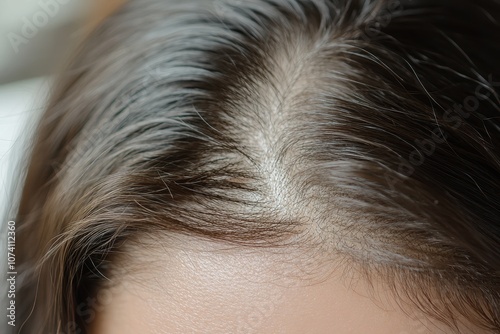 Healthcare idea Close up of a woman s hair loss and stress related shedding in a brush photo