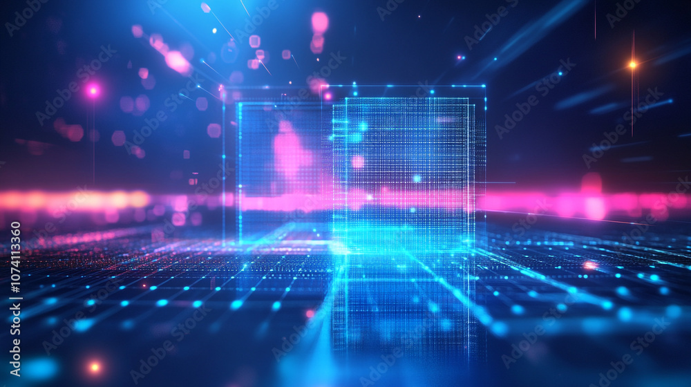 Abstract blue technology hexagonal background, blue technology background with glowing cubes 3d rendering toned Abstract blue technology hexagonal background, blue technology background with glowing cubes 3d rendering toned