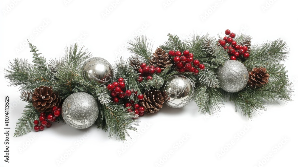 Fototapeta premium Festive Holiday Garland with Ornaments and Pine Cones