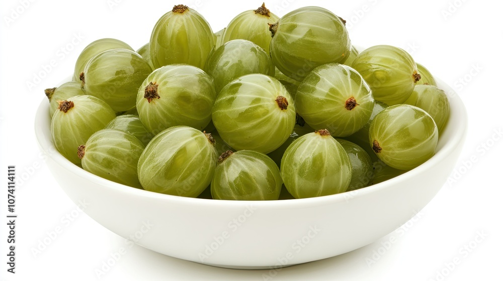 Fresh Green Gooseberries in White Bowl Fresh Green Gooseberries in White Bowl