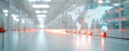 Wallpaper Mural Futuristic data center with world map projection and glowing lights. Torontodigital.ca