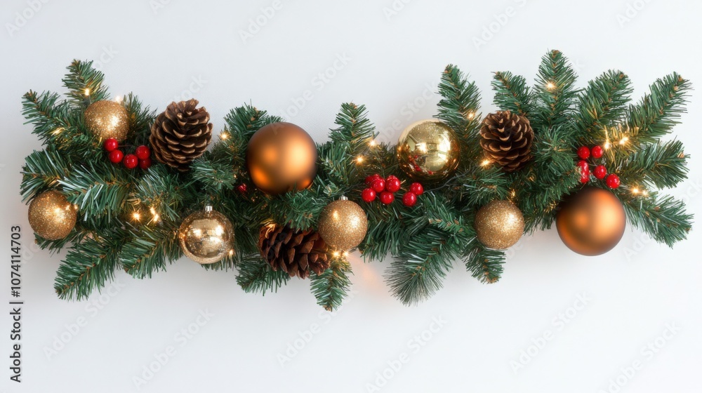 Fototapeta premium Elegant Christmas Garland with Ornaments and Pine Cones