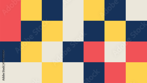 Abstract Rectangle Geometric Pattern Artwork. Retro colors yellow, pink, blue dark and white background.