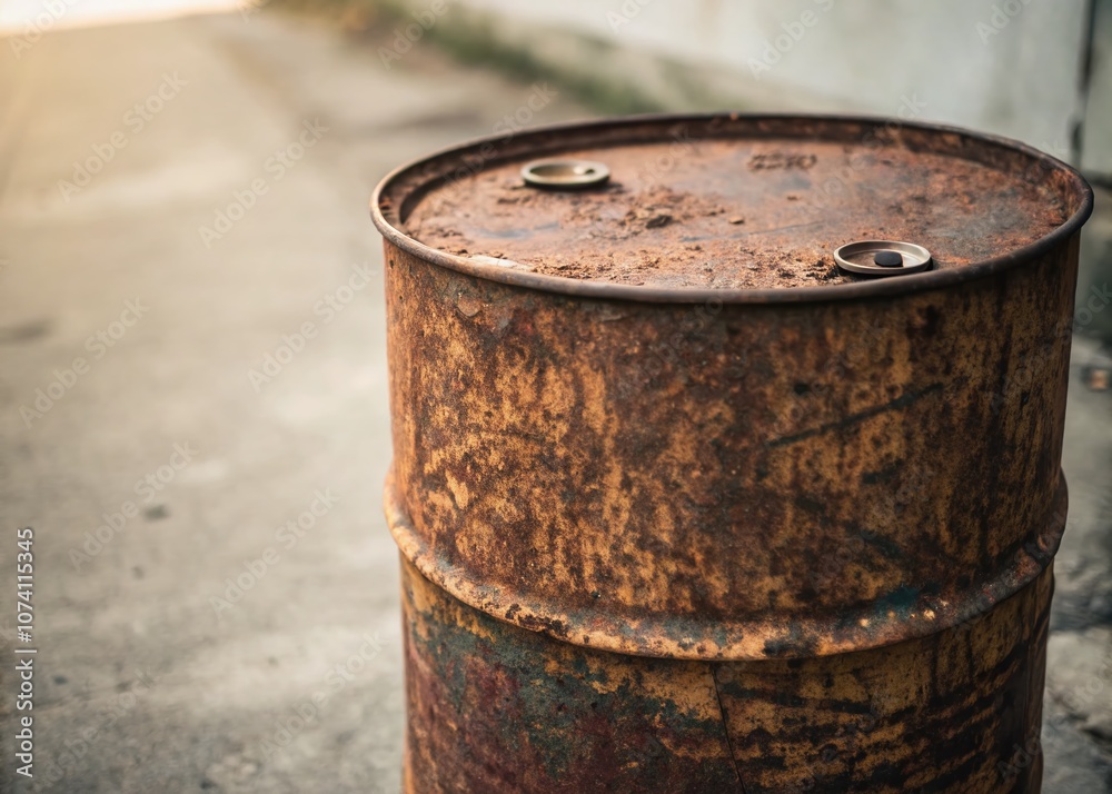 Macro Photography of a Rusty Old Oil Barrel with Detailed Texture and Weathering Effects, Perfect for Industrial and Vintage Themes in Stock Photography Macro Photography of a Rusty Old Oil Barrel with Detailed Texture and Weathering Effects, Perfect for Industrial and Vintage Themes in Stock Photography