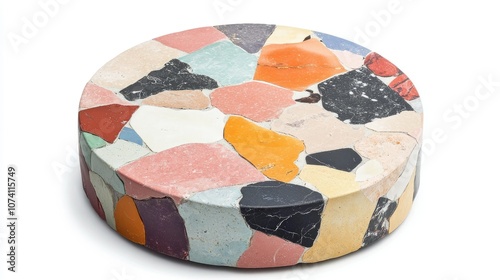 Colorful Round Stone with Unique Mosaic Patterns photo