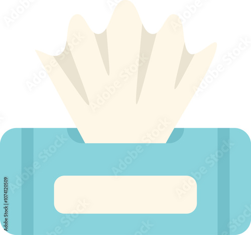 This minimalist illustration features a blue tissue box dispensing tissues, emphasizing concepts of hygiene, cleanliness, and personal care