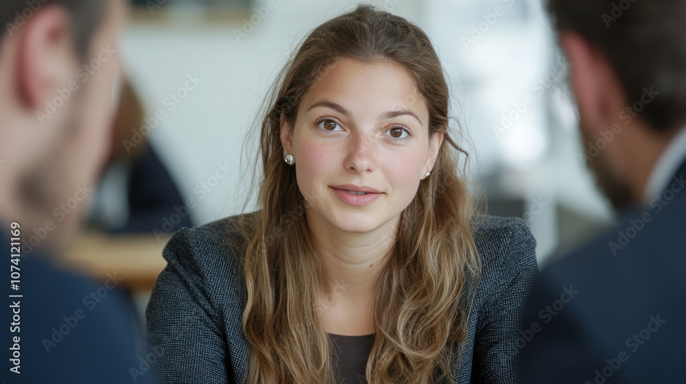Germany business woman talking to colleagues at a meeting or job interview Germany business woman talking to colleagues at a meeting or job interview