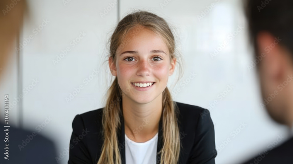 Germany business woman talking to colleagues at a meeting or job interview Germany business woman talking to colleagues at a meeting or job interview