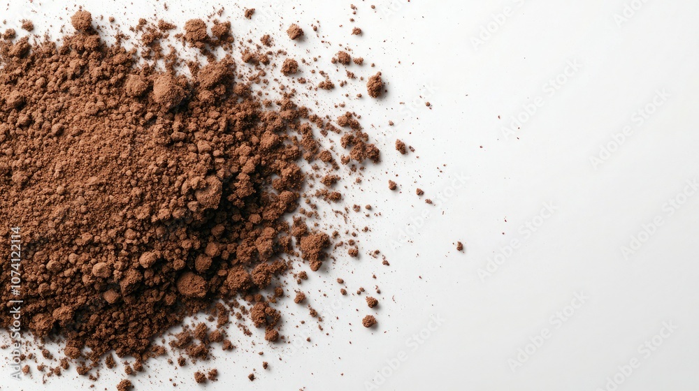 A close-up of cocoa powder scattered on a clean surface, showcasing its rich brown color and fine texture. A close-up of cocoa powder scattered on a clean surface, showcasing its rich brown color and fine texture.