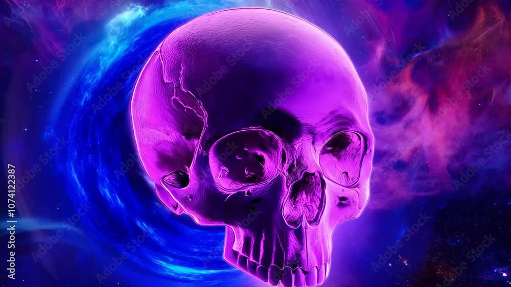 Digital illustration of a human skull with smoke, floating in space with colorful nebula clouds, evoking themes of death and the universe Digital illustration of a human skull with smoke, floating in space with colorful nebula clouds, evoking themes of death and the universe