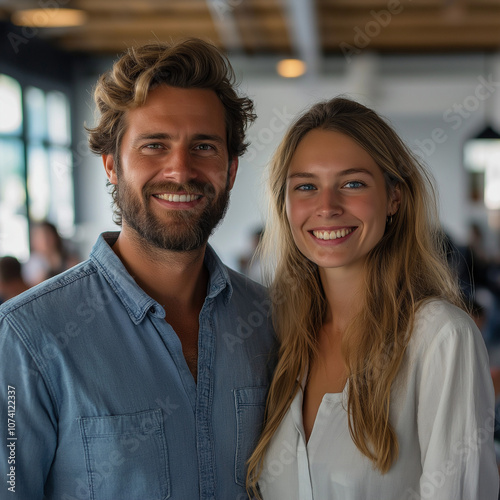 Business man and women makes presentation in the office the business team