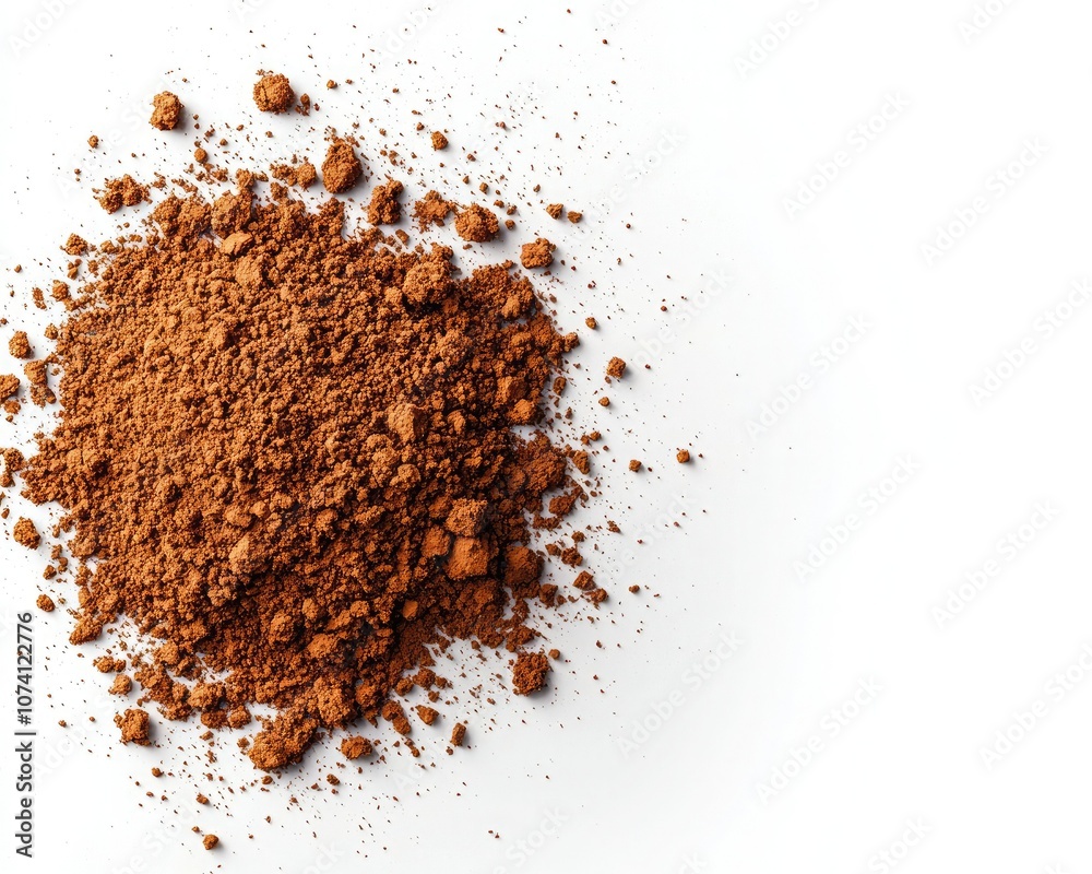 A pile of brown coffee grounds scattered on a white surface, showcasing texture and color. A pile of brown coffee grounds scattered on a white surface, showcasing texture and color.