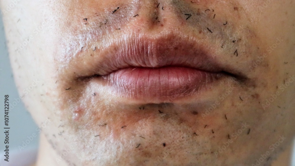 Obraz premium レーザー脱毛直後の日本人男性の肌