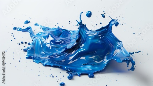 Vibrant blue liquid splash captured mid-motion, showing dynamic curves and peaks that convey energy and fluidit photo