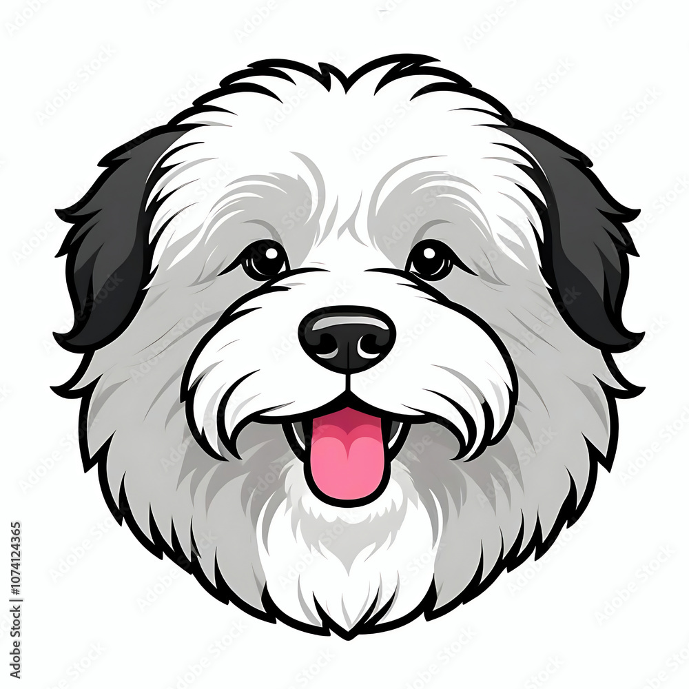 Old english sheepdog face cartoon illustration, dog breed clip art design element Old english sheepdog face cartoon illustration, dog breed clip art design element