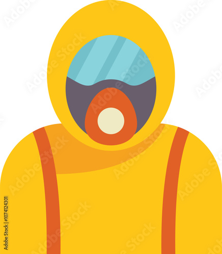 Scientist wearing a yellow hazmat suit and gas mask, ensuring safety and protection in hazardous environments
