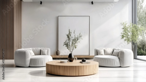 living room with Wooden coffee table Interior design of modern style