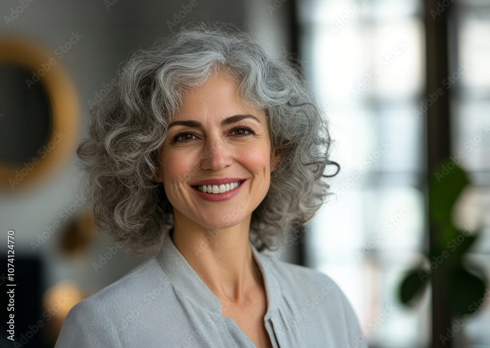 Female senior businesswoman with grey hair in office Female senior businesswoman with grey hair in office