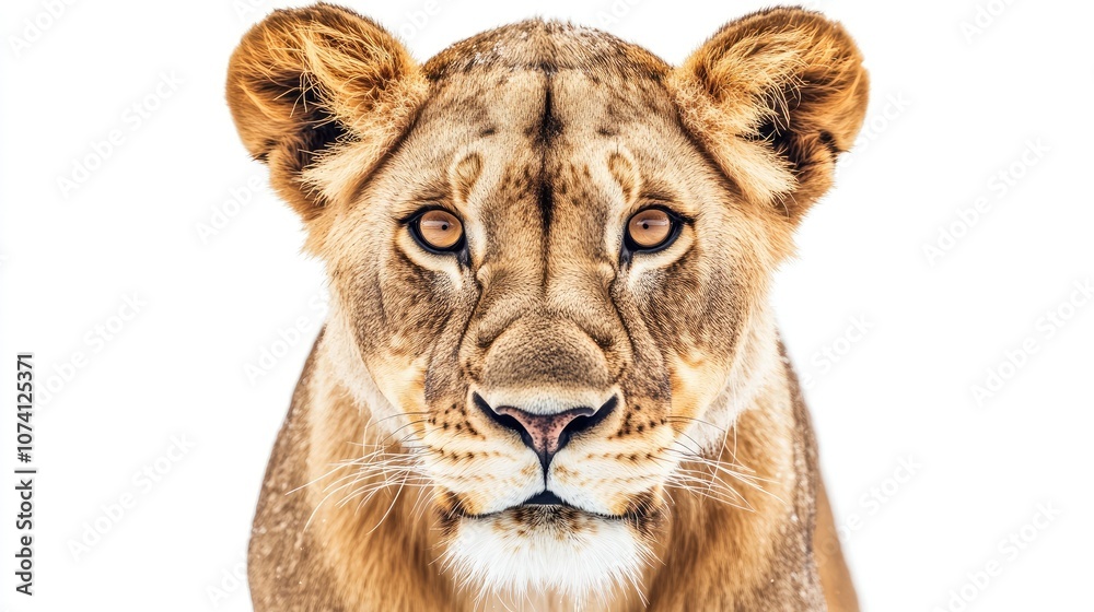 Fototapeta premium Majestic Lion Portrait on White Background