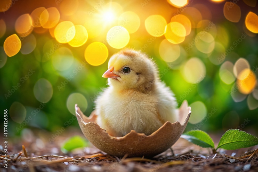 Newborn Chick Emerging from Eggshell in a Cozy Nest with Bokeh Effect, Symbolizing New Life, Cute Baby Bird Hatching, Nature's Wonders, and the Joy of Springtime Newborn Chick Emerging from Eggshell in a Cozy Nest with Bokeh Effect, Symbolizing New Life, Cute Baby Bird Hatching, Nature's Wonders, and the Joy of Springtime