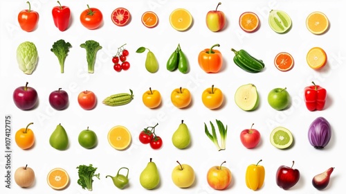 Wallpaper Mural A colorful arrangement of various fruits and vegetables on a white background. Torontodigital.ca