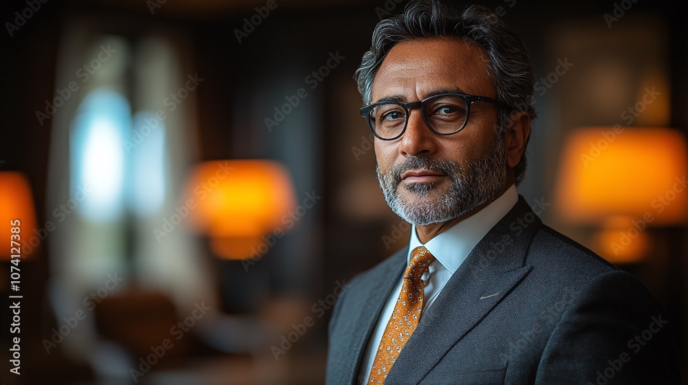 Fototapeta premium Distinguished indian man exudes confidence in impeccable attire
