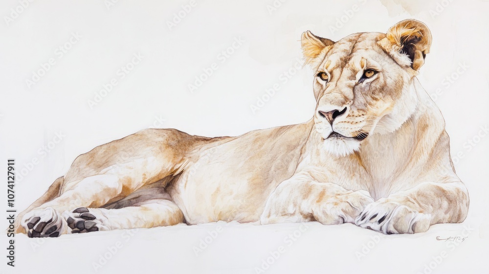 Fototapeta premium Graceful Lioness in Soft Tones and Natural Pose